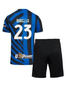 Otroški Nogometna dresi replika Inter Milan Nicolo Barella #23 Domači 2024-25 Kratek rokav (+ hlače)